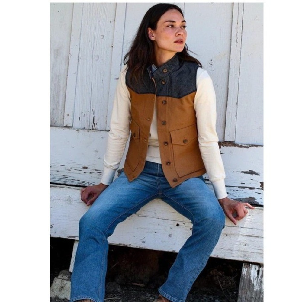 Wies Made Jamie Canvas Denim Yoke Wool Lined Workwear Vest Small Made in USA
